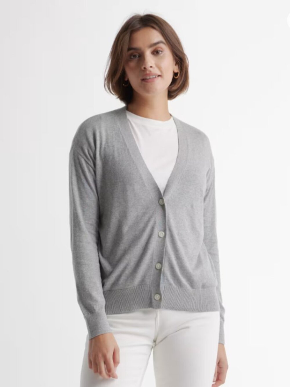Quince Lightweight Cotton Cashmere Cardigan (heather grey)